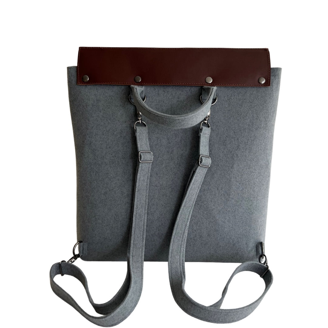 Large backpack with leather -grey