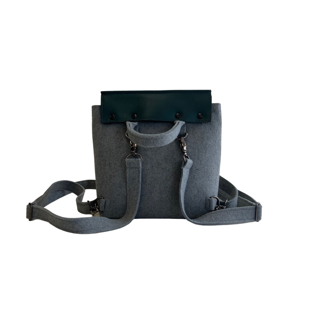 Kleiner Rucksack mit Leder – grau
