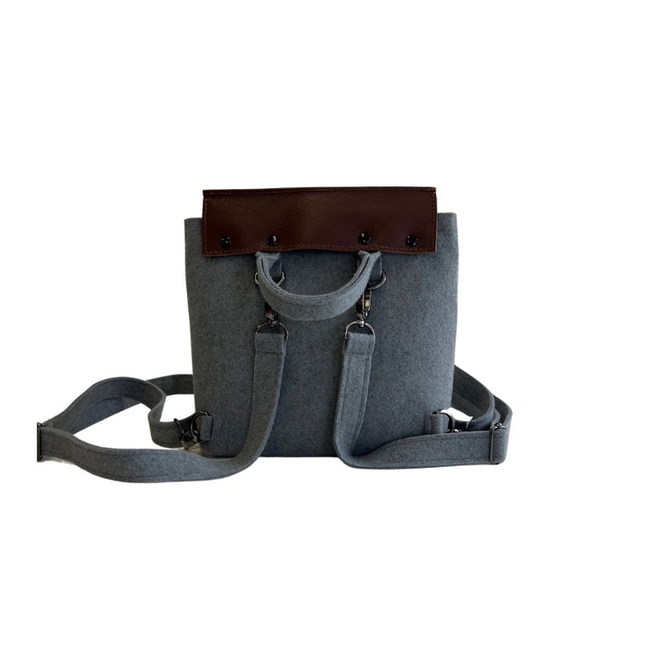 Small backpack with leather -grey