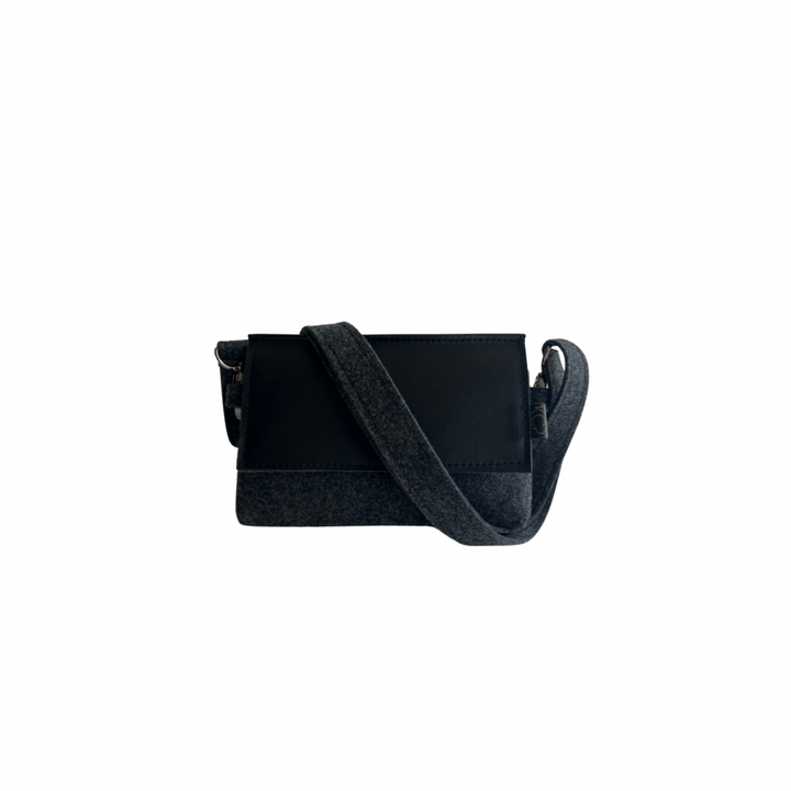 Mini black bag with leather top