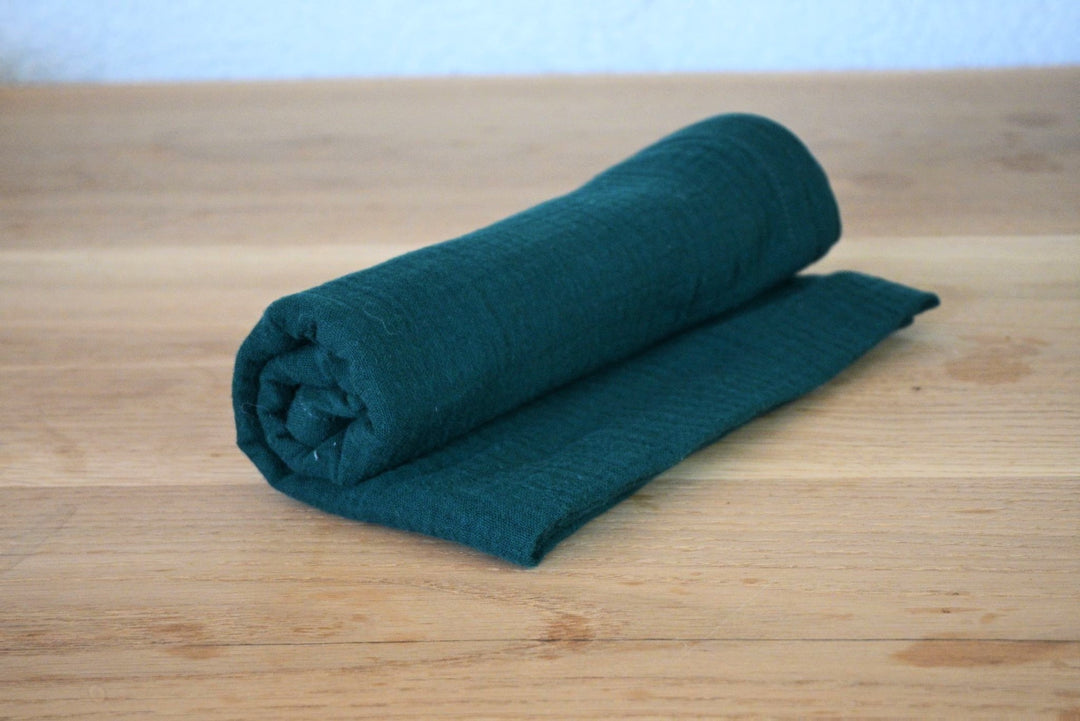 Set of 2 single layer muslin blankets (dark green + mustard)