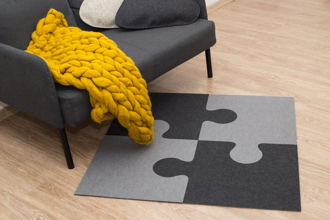 Quadratischer Puzzle-Teppich aus 4 Teilen (schwarz + dunkelgrau)