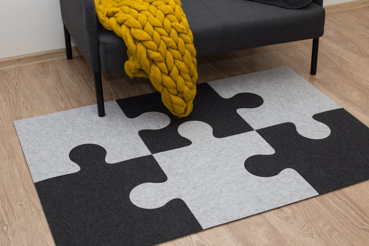 Square puzzle 6 piece rug (black + light grey)