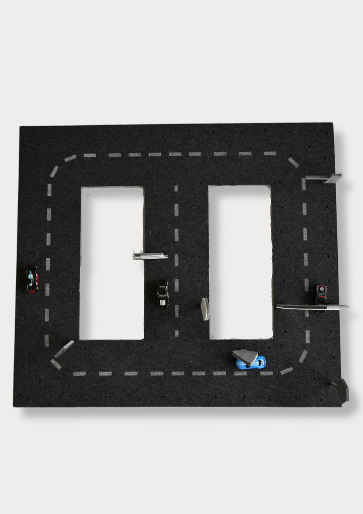 Circle car track with city accessories